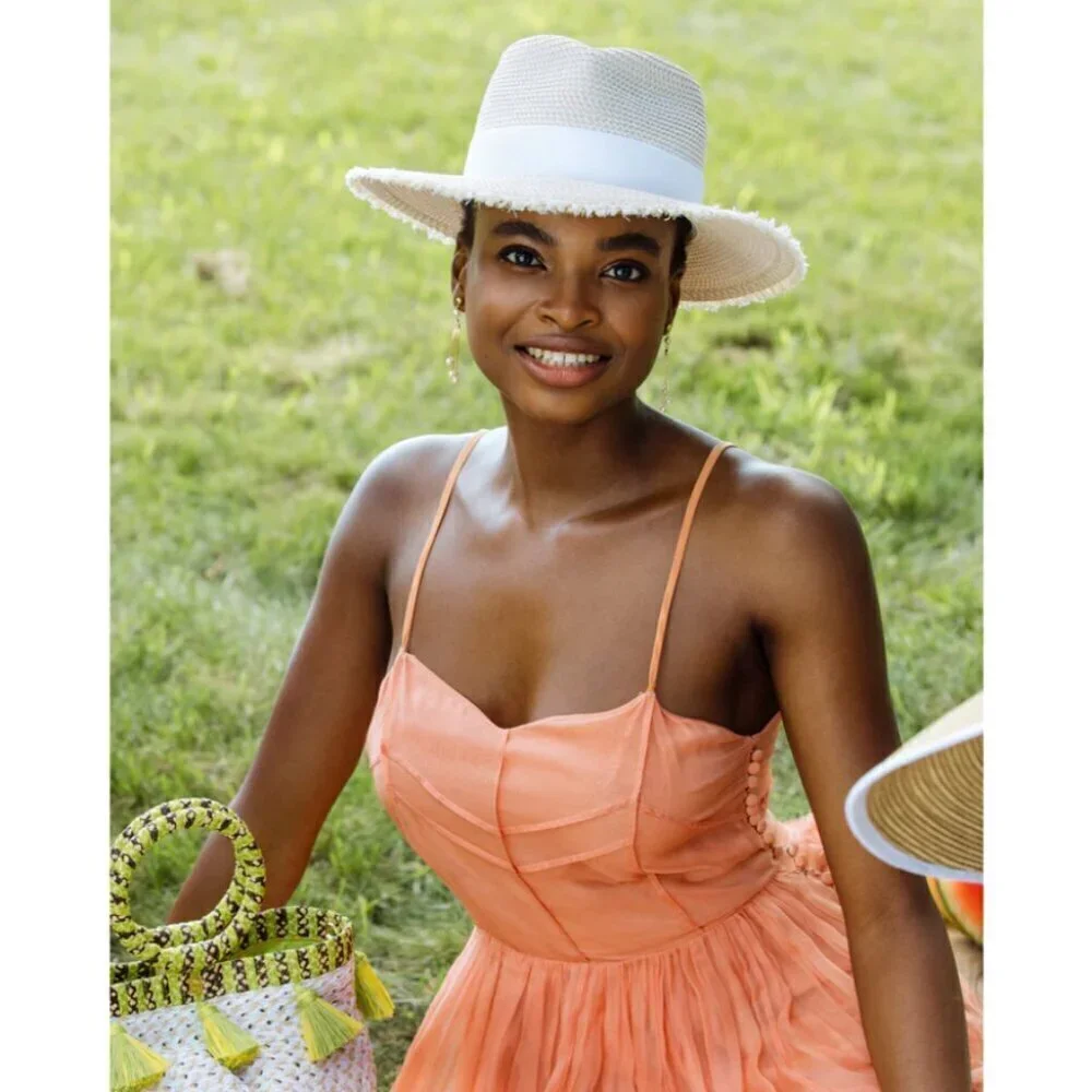 💕ERIC JAVITS💕 Fringe PInch Packable Fedora Squishee Straw Hat ~ Flax Mix NWT - Picture 3 of 16